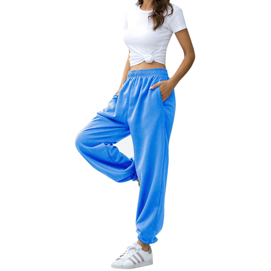 Elastic Waist Joggers with Pockets Apparel and Accessories