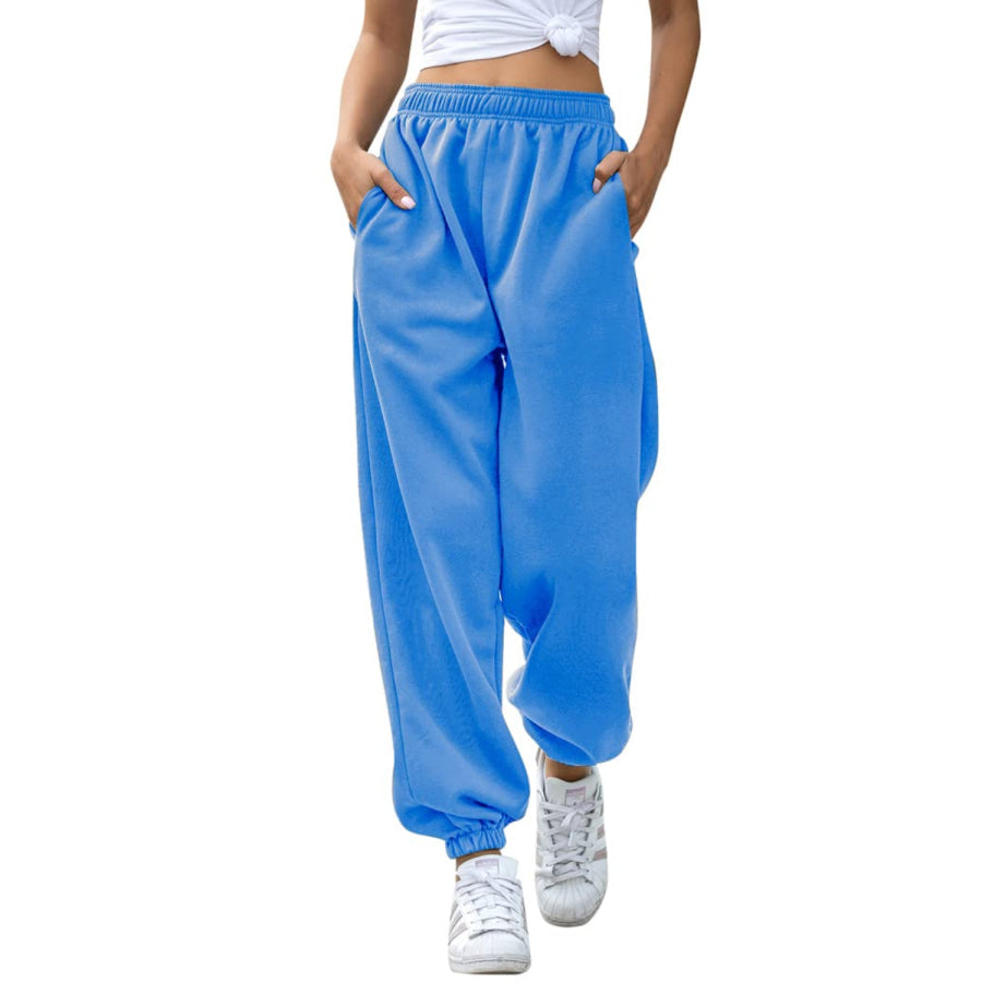 Elastic Waist Joggers with Pockets Apparel and Accessories