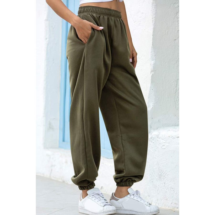 Elastic Waist Joggers with Pockets Apparel and Accessories