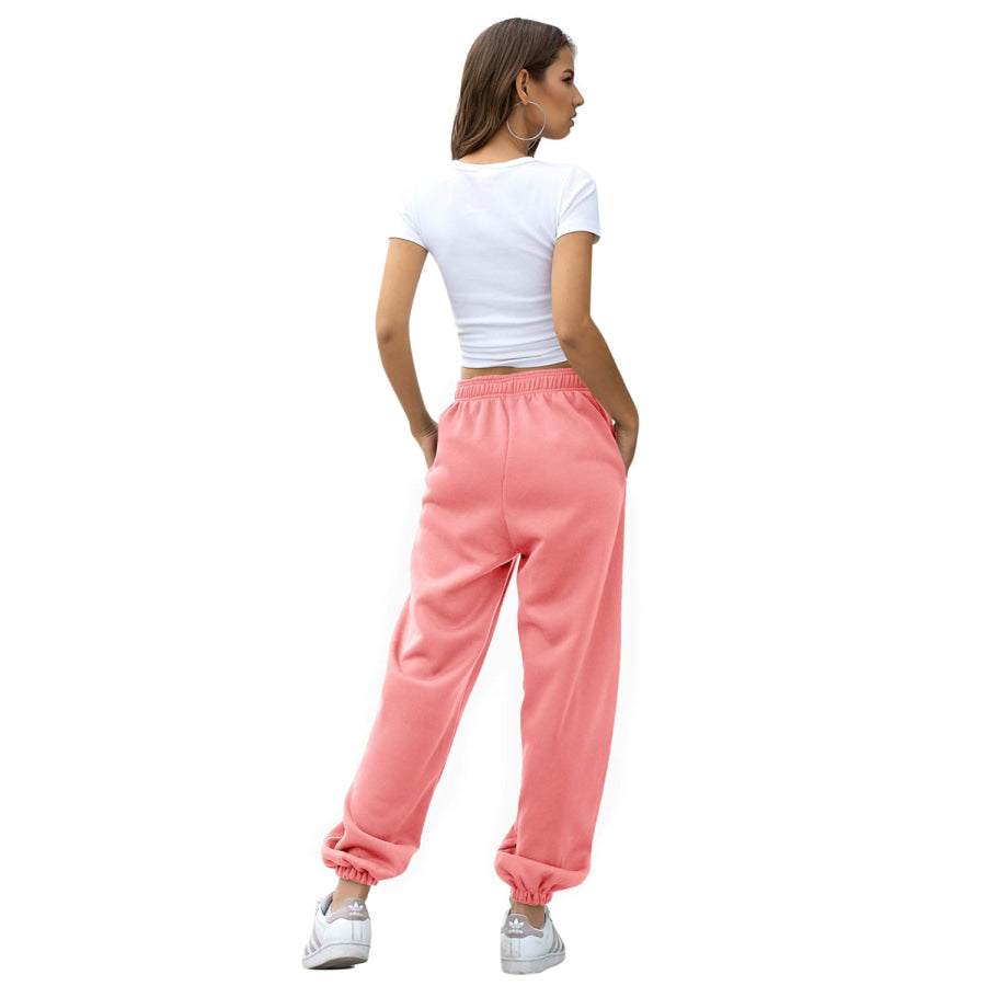 Elastic Waist Joggers with Pockets Apparel and Accessories