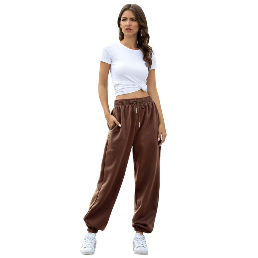 Elastic Waist Joggers with Pockets Apparel and Accessories