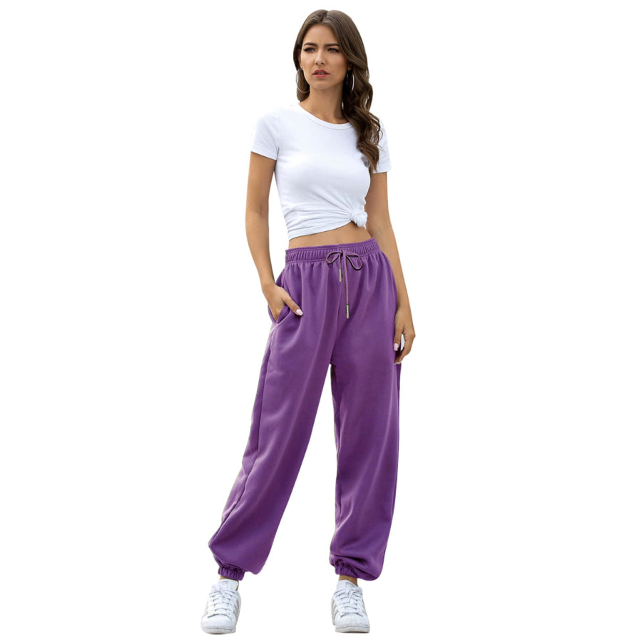 Elastic Waist Joggers with Pockets Apparel and Accessories