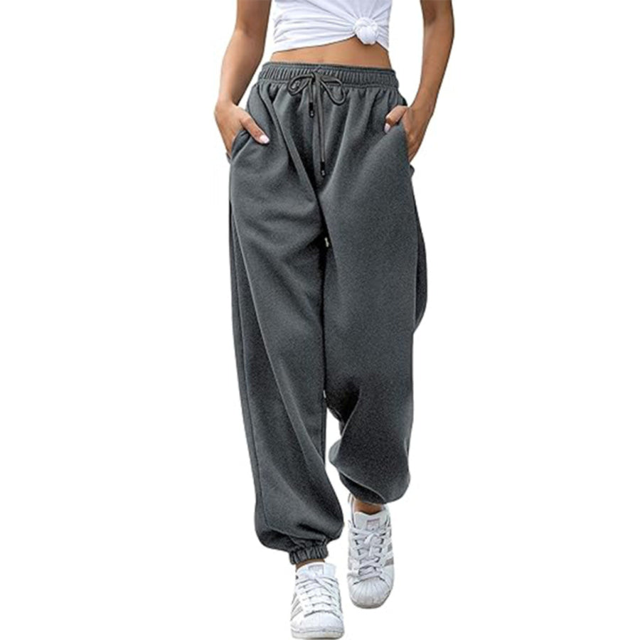 Elastic Waist Joggers with Pockets Apparel and Accessories