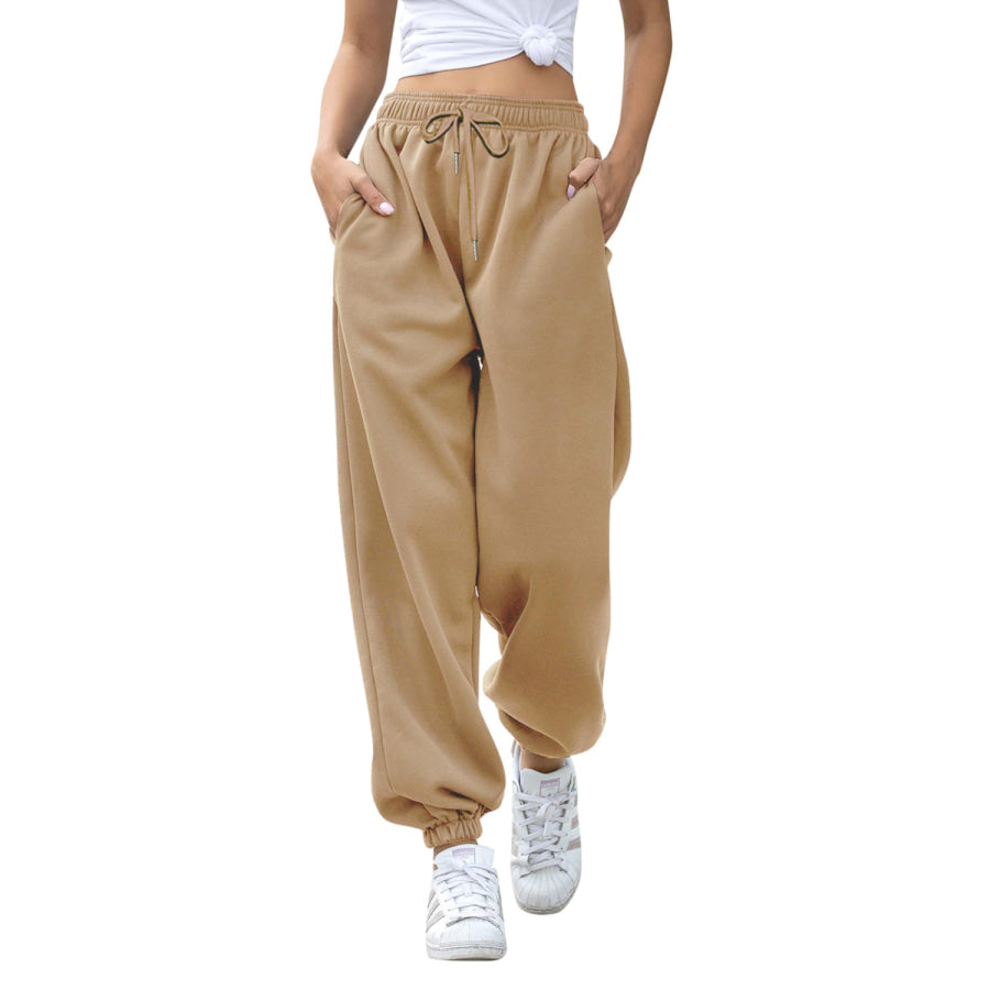 Elastic Waist Joggers with Pockets Apparel and Accessories