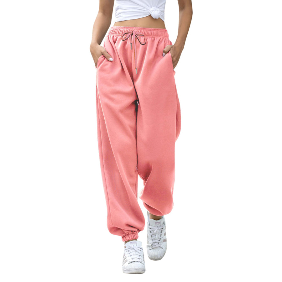 Elastic Waist Joggers with Pockets Apparel and Accessories