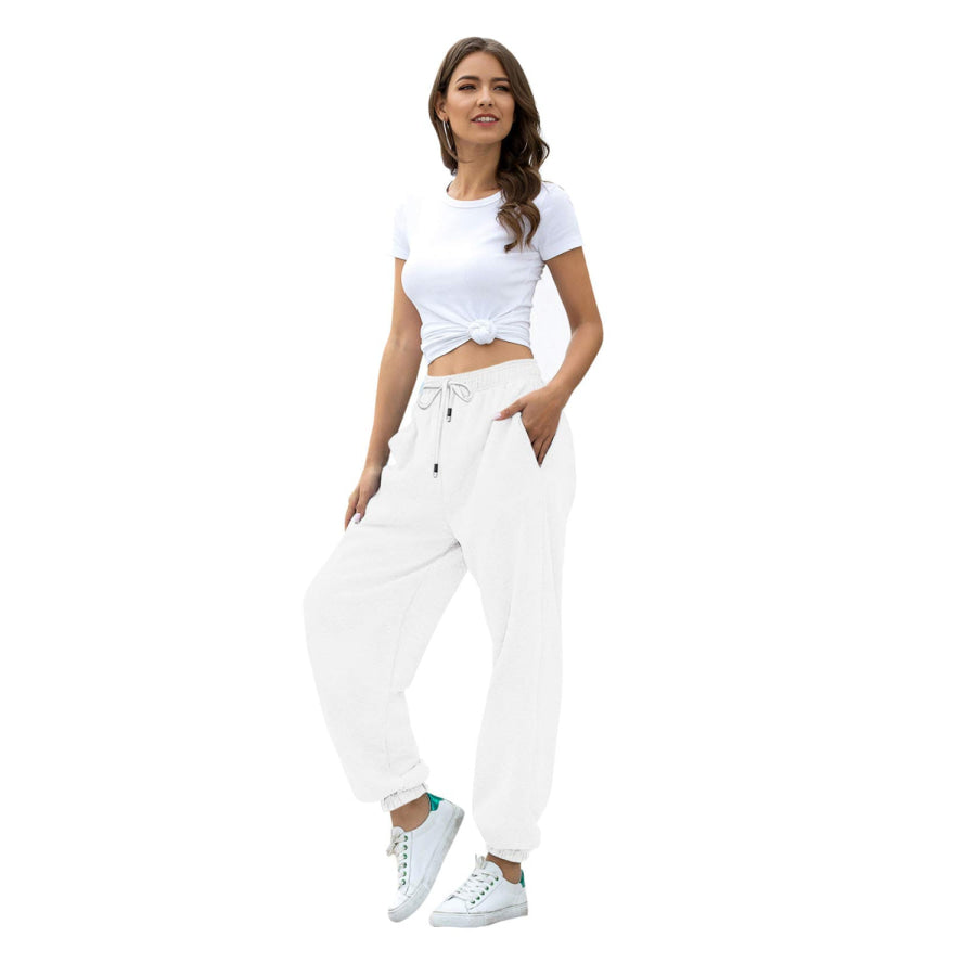 Elastic Waist Joggers with Pockets Apparel and Accessories