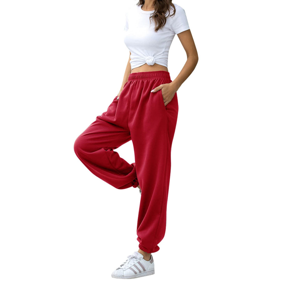 Elastic Waist Joggers with Pockets Apparel and Accessories