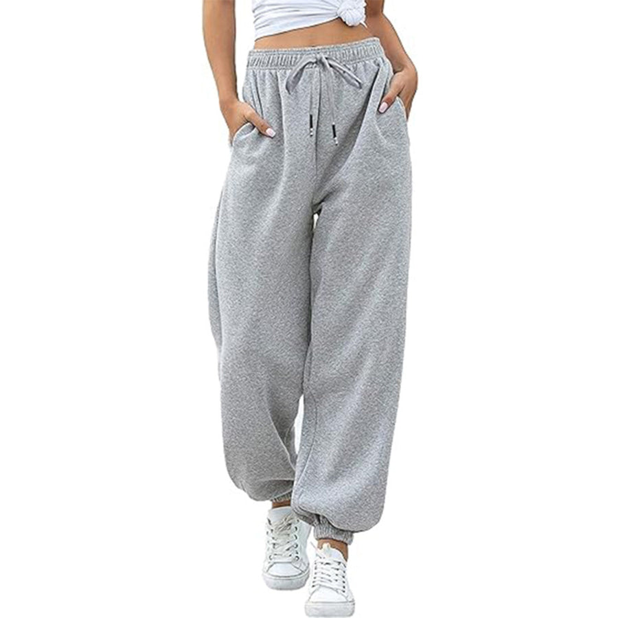 Elastic Waist Joggers with Pockets Apparel and Accessories