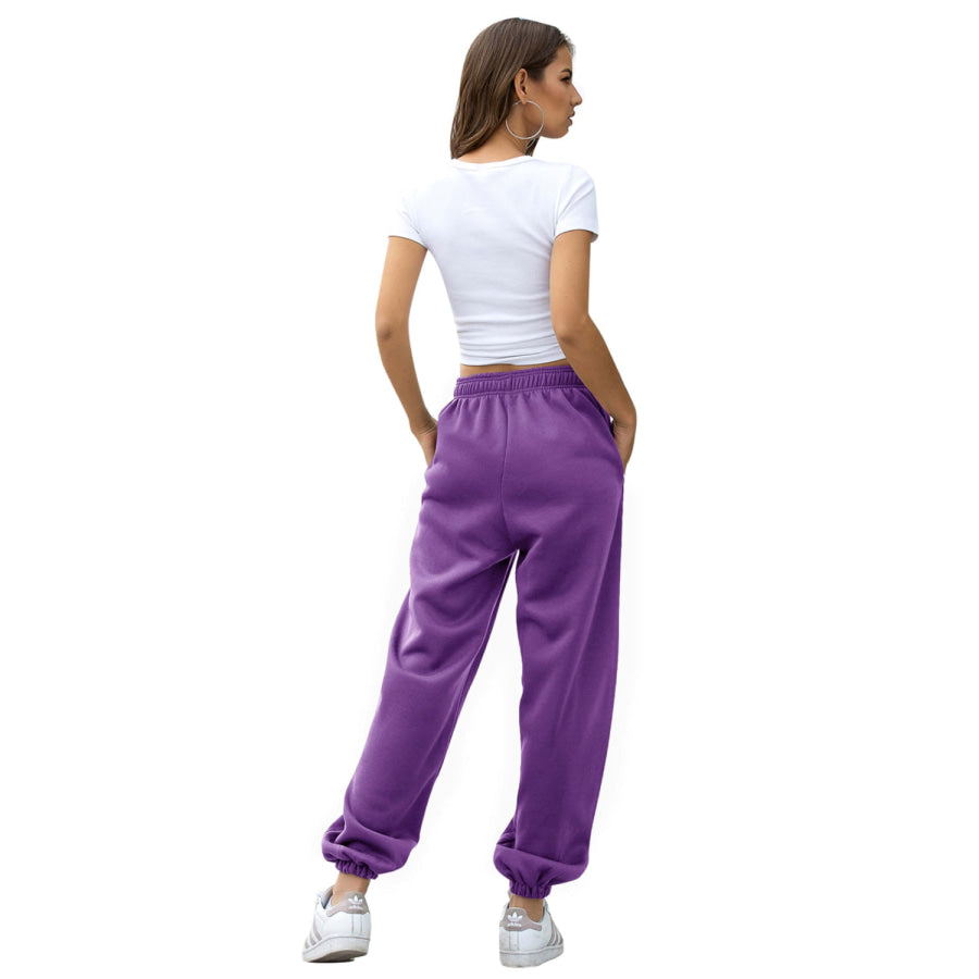 Elastic Waist Joggers with Pockets Apparel and Accessories