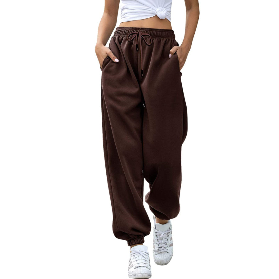 Elastic Waist Joggers with Pockets Apparel and Accessories