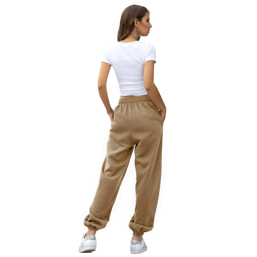 Elastic Waist Joggers with Pockets Apparel and Accessories