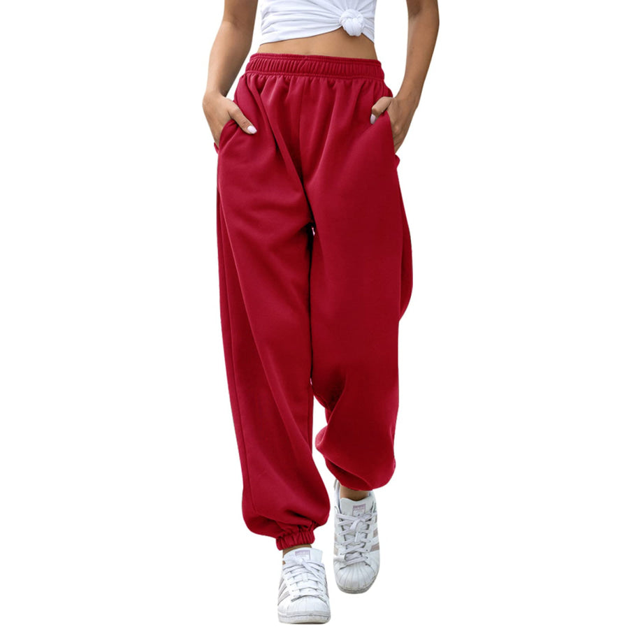 Elastic Waist Joggers with Pockets Apparel and Accessories