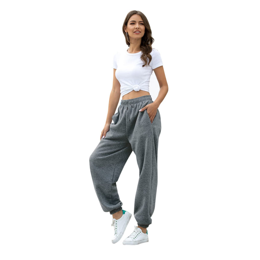 Elastic Waist Joggers with Pockets Apparel and Accessories