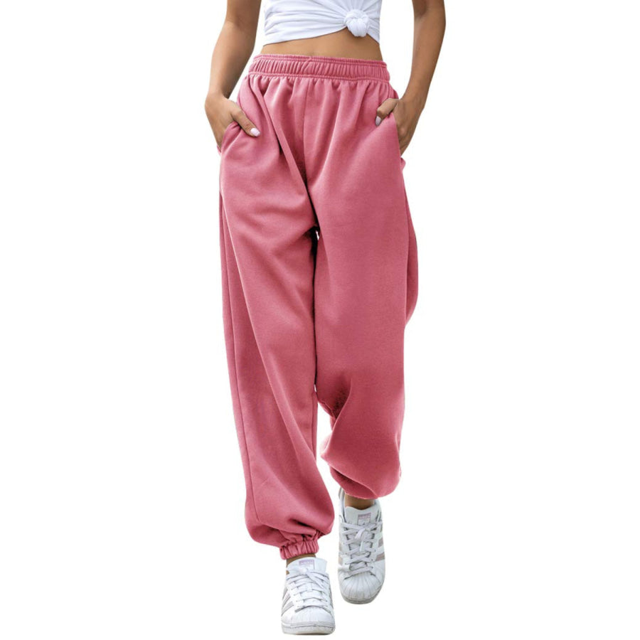 Elastic Waist Joggers with Pockets Apparel and Accessories