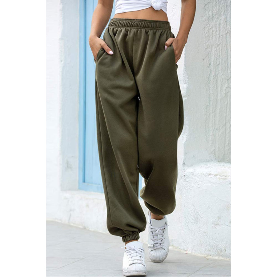 Elastic Waist Joggers with Pockets Army Green / S Apparel and Accessories