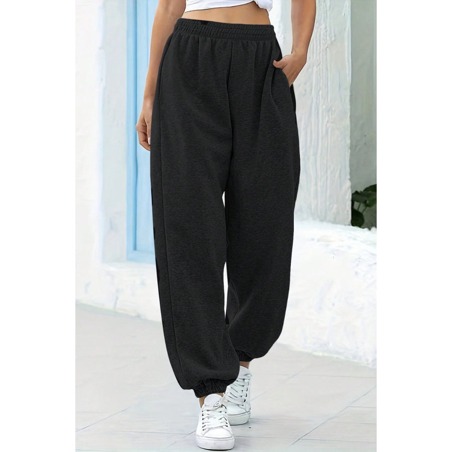 Elastic Waist Joggers with Pockets Black / S Apparel and Accessories