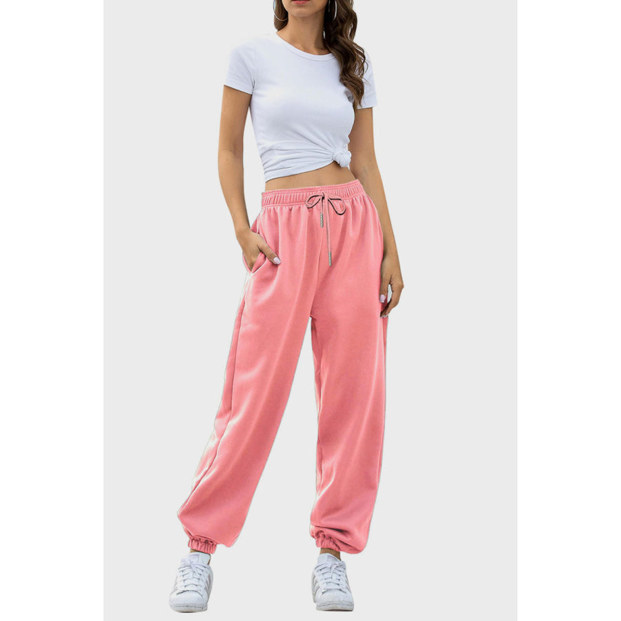 Elastic Waist Joggers with Pockets Burnt Coral / S Apparel and Accessories