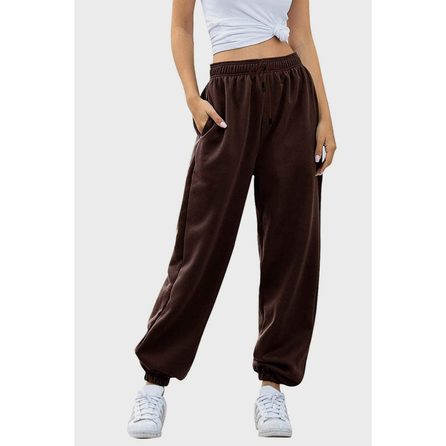 Elastic Waist Joggers with Pockets Chocolate / S Apparel and Accessories