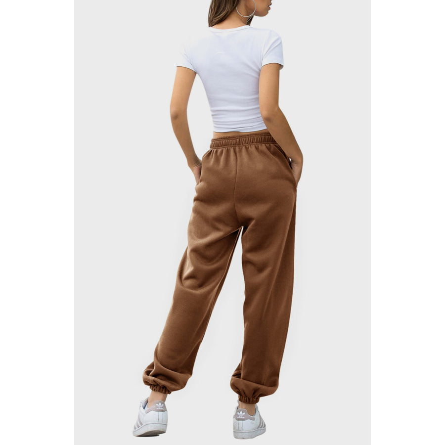 Elastic Waist Joggers with Pockets Coffee Brown / S Apparel and Accessories