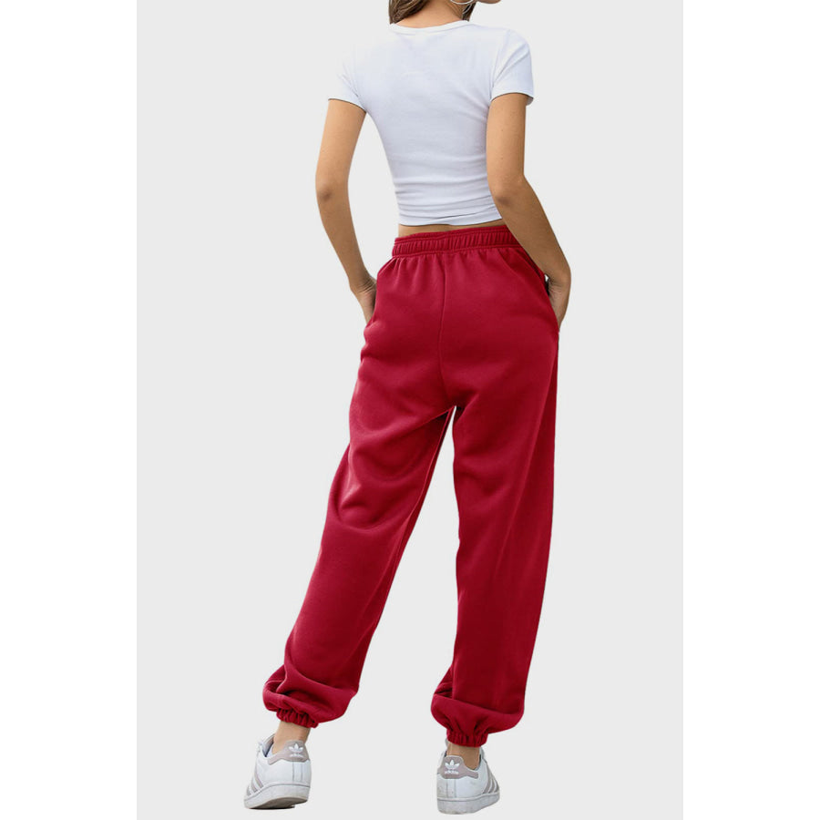 Elastic Waist Joggers with Pockets Deep Red / S Apparel and Accessories