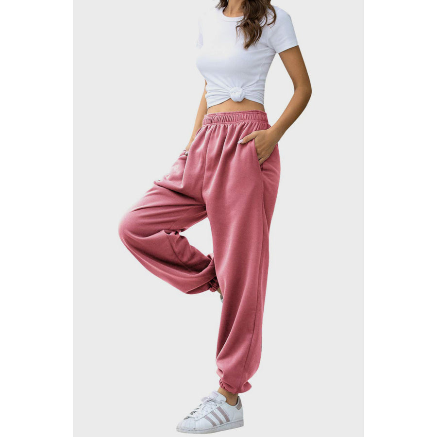 Elastic Waist Joggers with Pockets Dusty Pink / S Apparel and Accessories