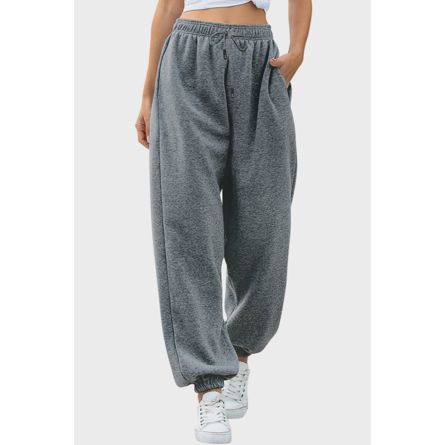 Elastic Waist Joggers with Pockets Gray / S Apparel and Accessories