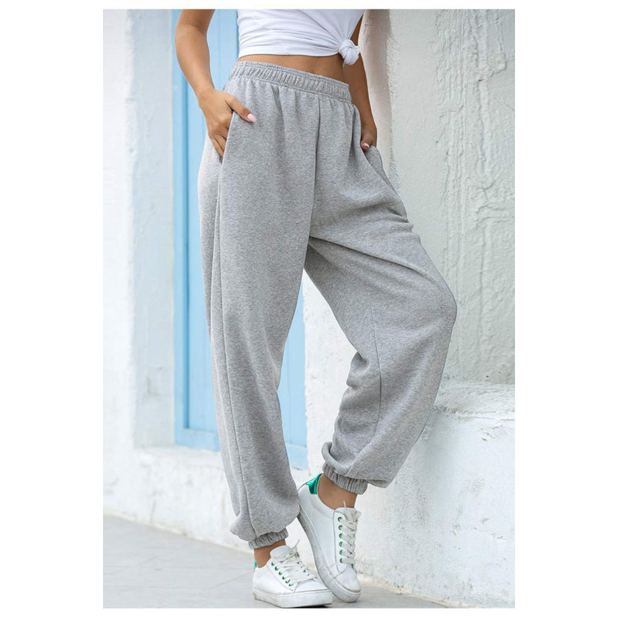 Elastic Waist Joggers with Pockets Light Gray / S Apparel and Accessories