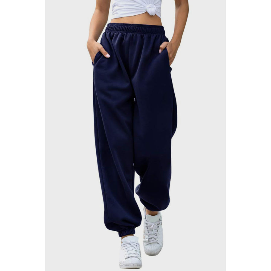 Elastic Waist Joggers with Pockets Navy / S Apparel and Accessories