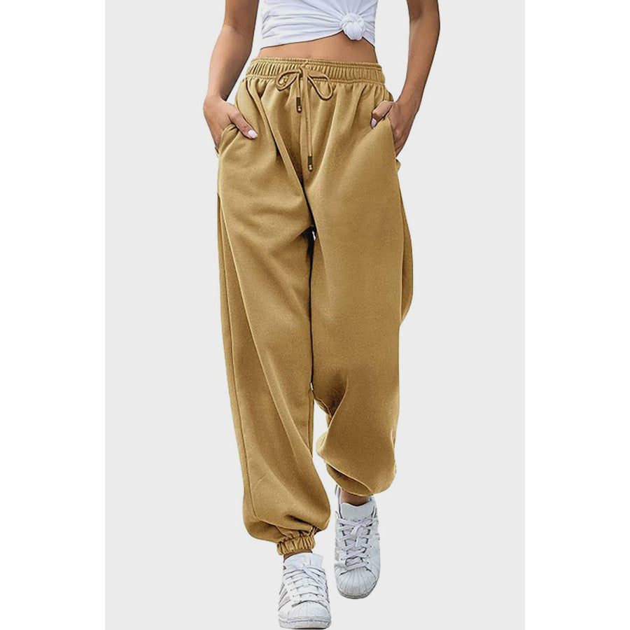 Elastic Waist Joggers with Pockets Olive / S Apparel and Accessories