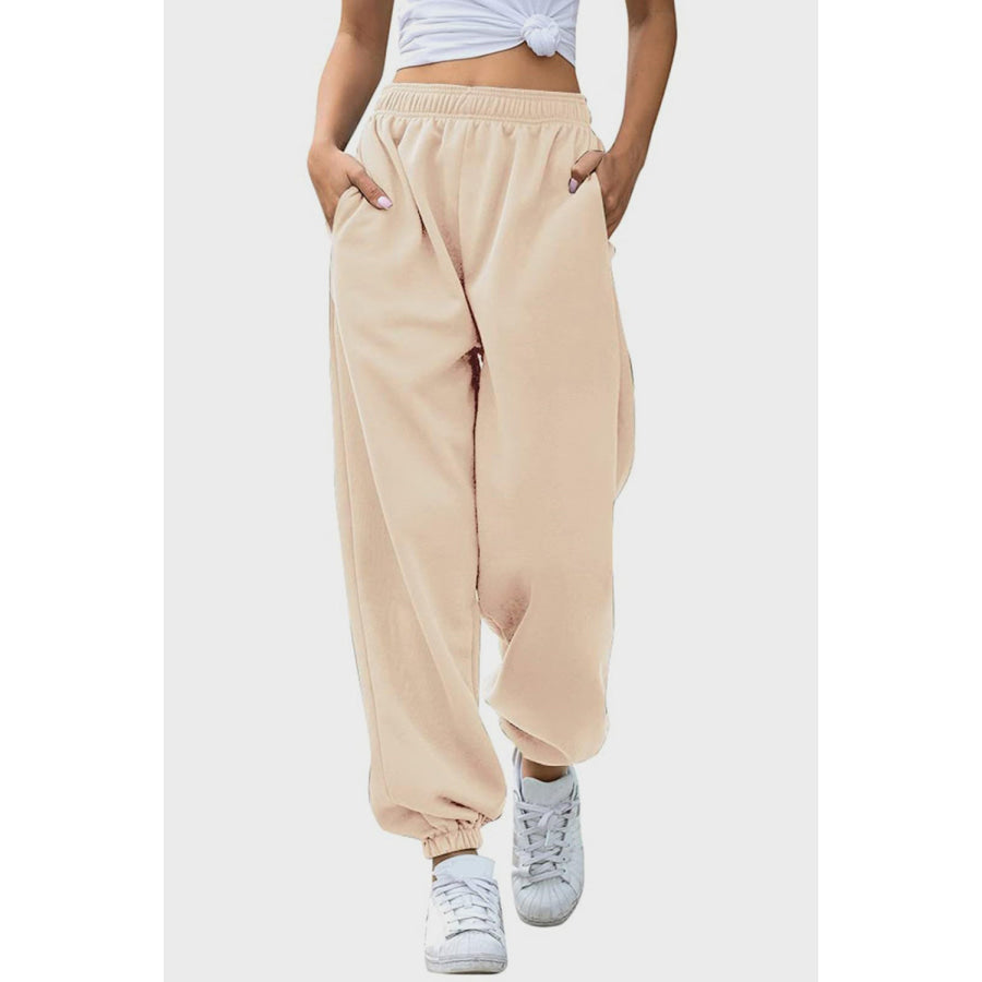 Elastic Waist Joggers with Pockets Pastel Yellow / S Apparel and Accessories