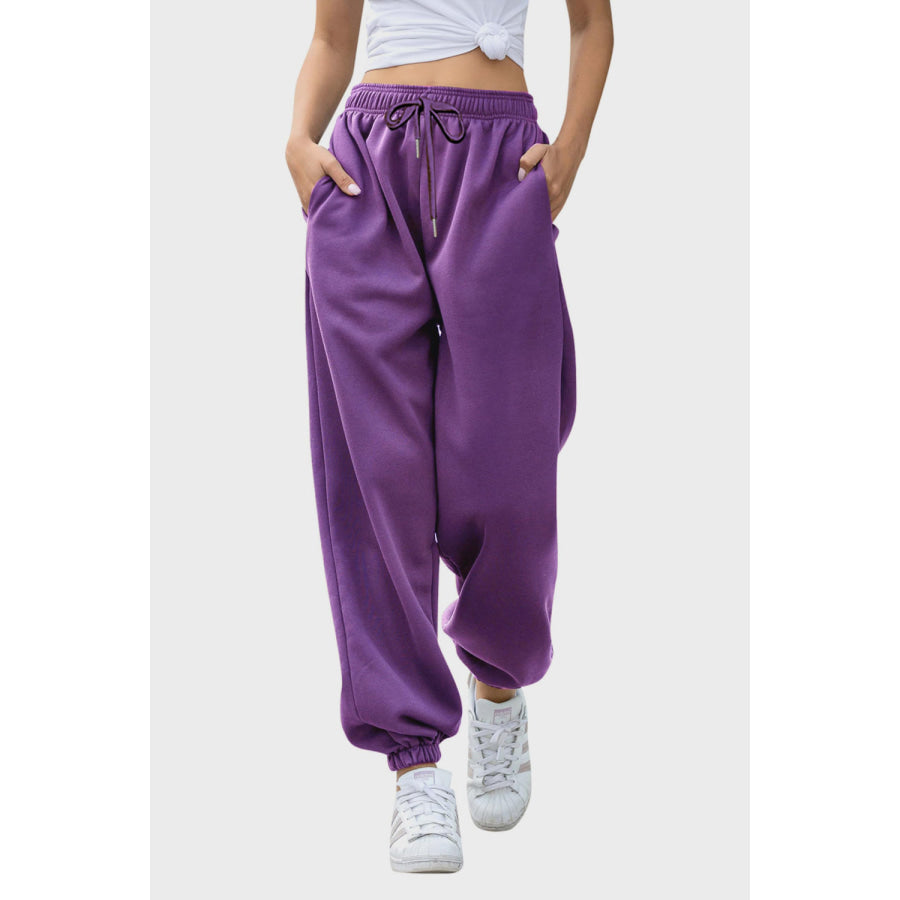 Elastic Waist Joggers with Pockets Purple / S Apparel and Accessories