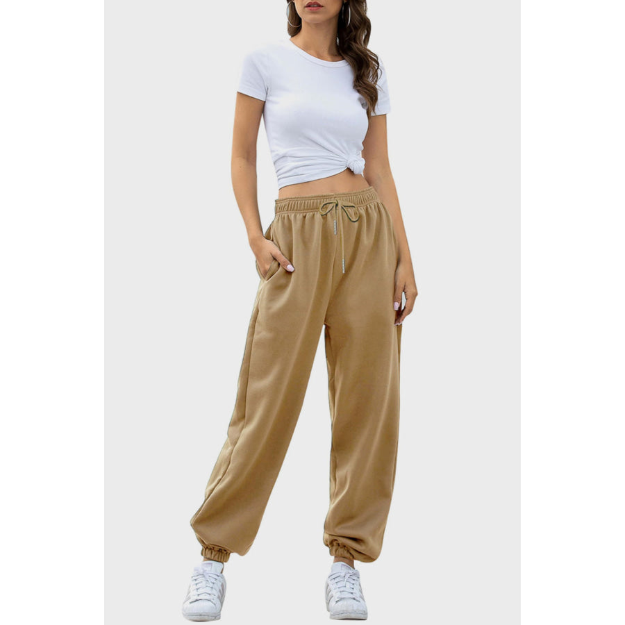 Elastic Waist Joggers with Pockets Tan / S Apparel and Accessories