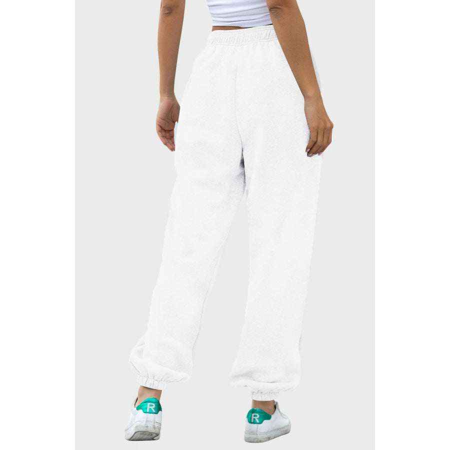 Elastic Waist Joggers with Pockets White / S Apparel and Accessories