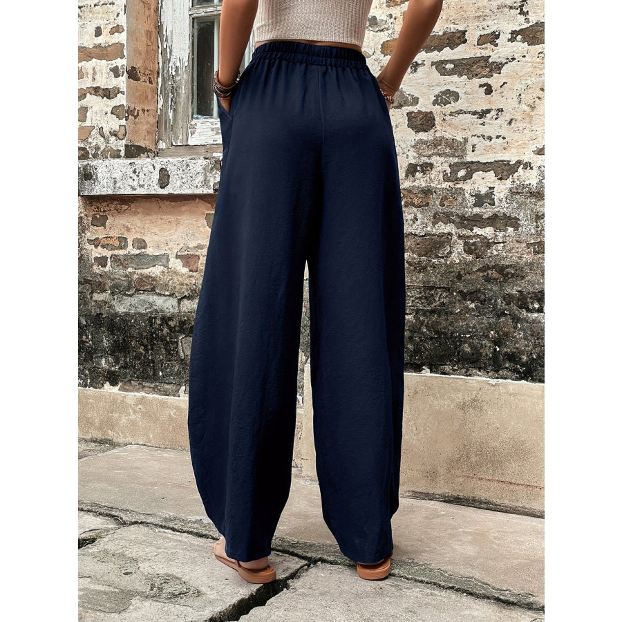 Elastic Waist Pants with Pockets Apparel and Accessories