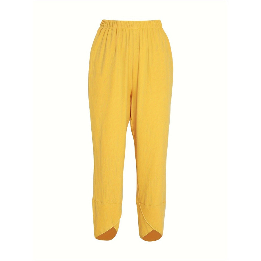 Elastic Waist Pants with Pockets Apparel and Accessories