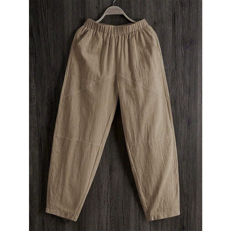 Elastic Waist Pants with Pockets Taupe / S Apparel and Accessories