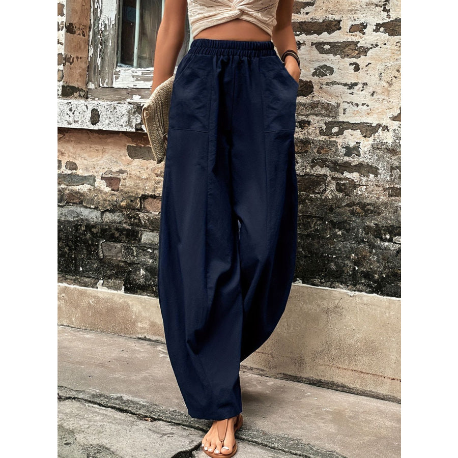 Elastic Waist Pants with Pockets Apparel and Accessories