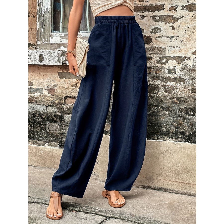 Elastic Waist Pants with Pockets Apparel and Accessories