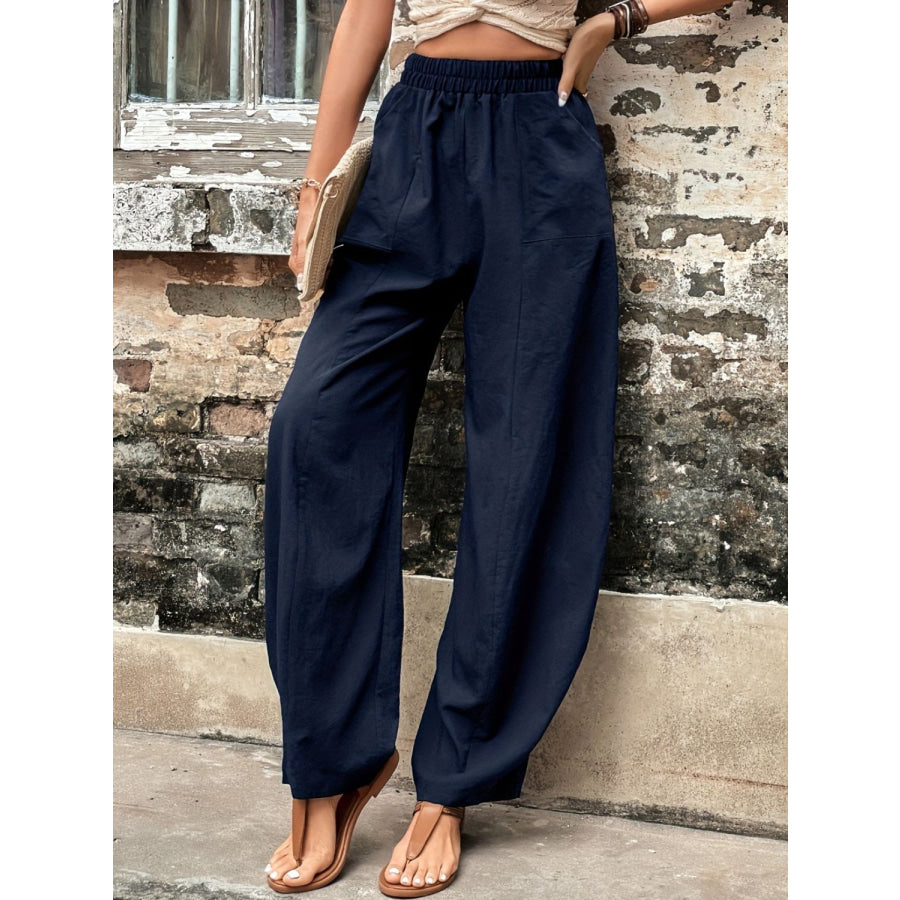 Elastic Waist Pants with Pockets Apparel and Accessories