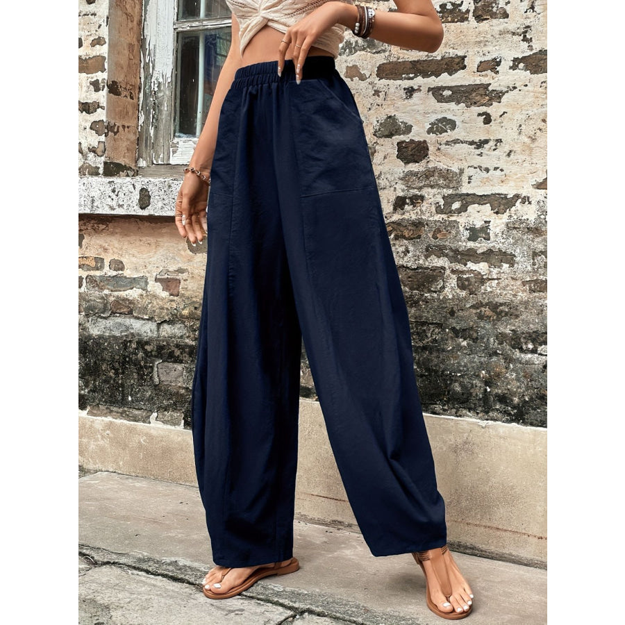 Elastic Waist Pants with Pockets Apparel and Accessories