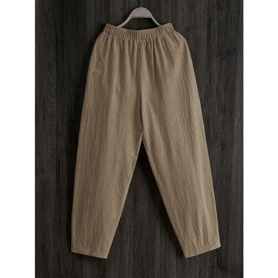 Elastic Waist Pants with Pockets Apparel and Accessories