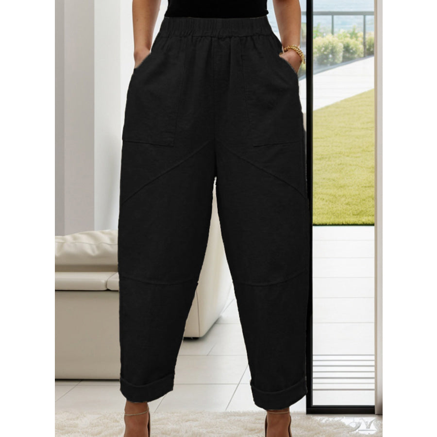 Elastic Waist Pants with Pockets Black / S Apparel and Accessories