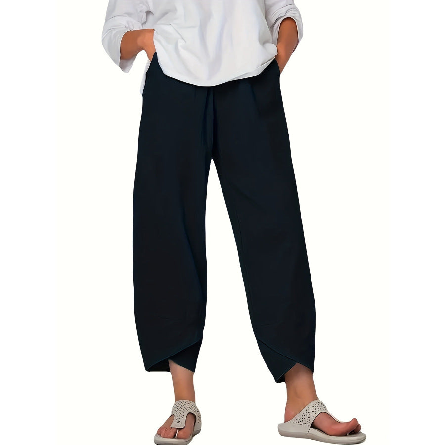 Elastic Waist Pants with Pockets Black / S Apparel and Accessories