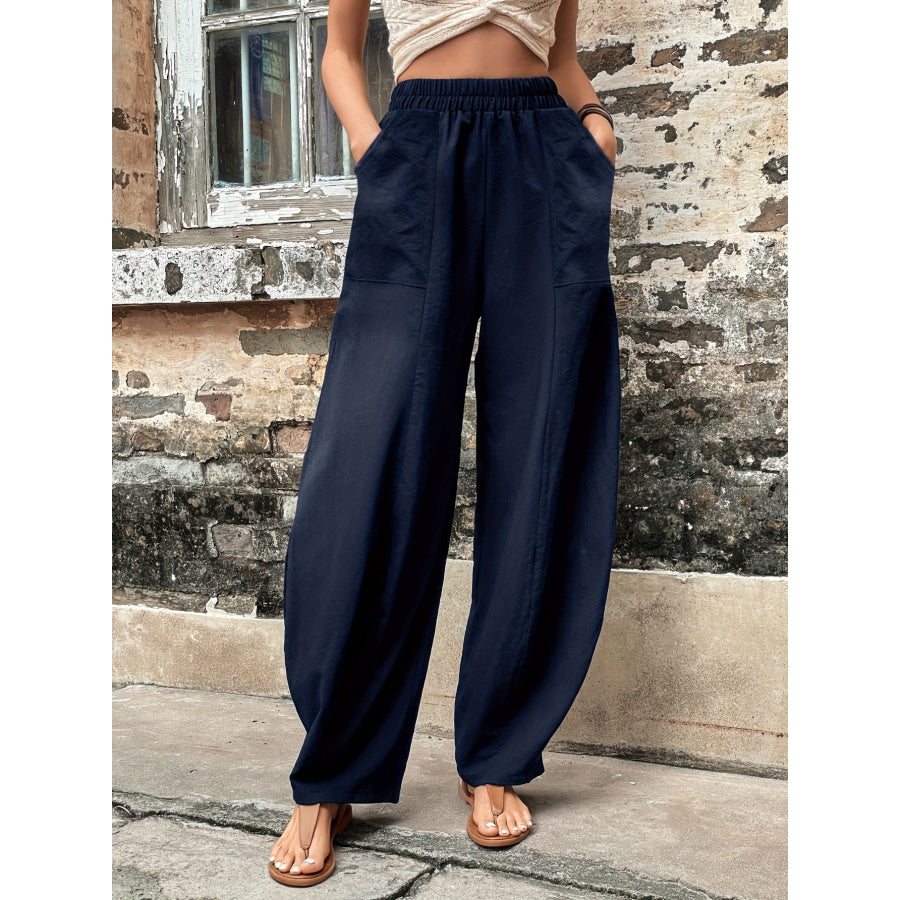 Elastic Waist Pants with Pockets Dark Blue / S Apparel and Accessories