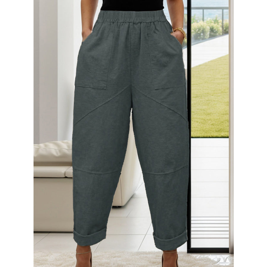 Elastic Waist Pants with Pockets French Blue / S Apparel and Accessories