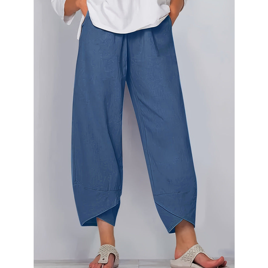 Elastic Waist Pants with Pockets Peacock Blue / S Apparel and Accessories