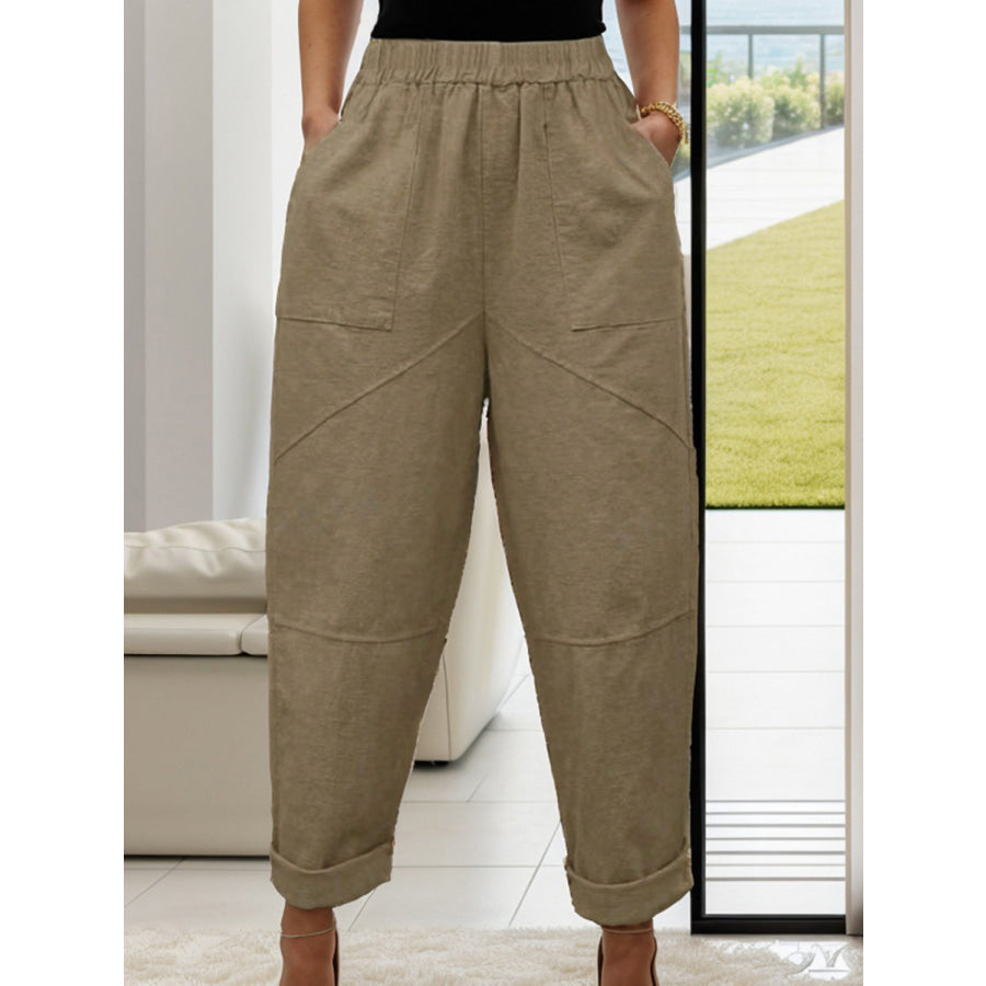 Elastic Waist Pants with Pockets Taupe / S Apparel and Accessories