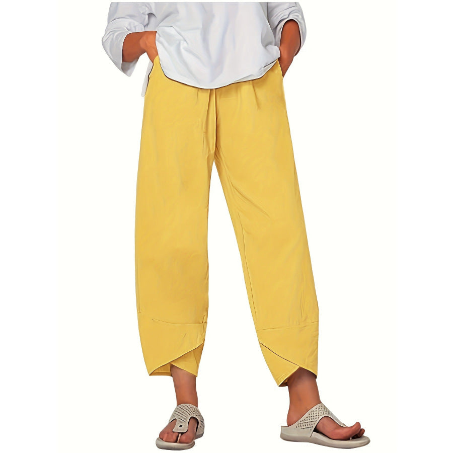 Elastic Waist Pants with Pockets Yellow / S Apparel and Accessories