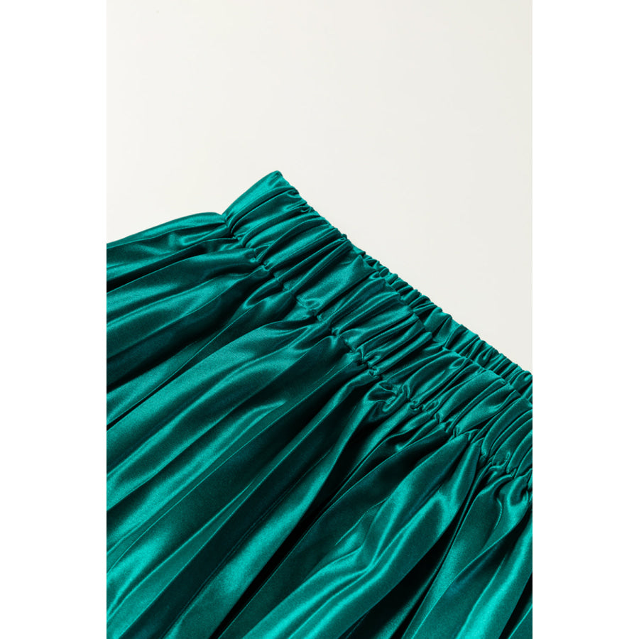 Elastic Waist Pleated Midi Skirt Apparel and Accessories