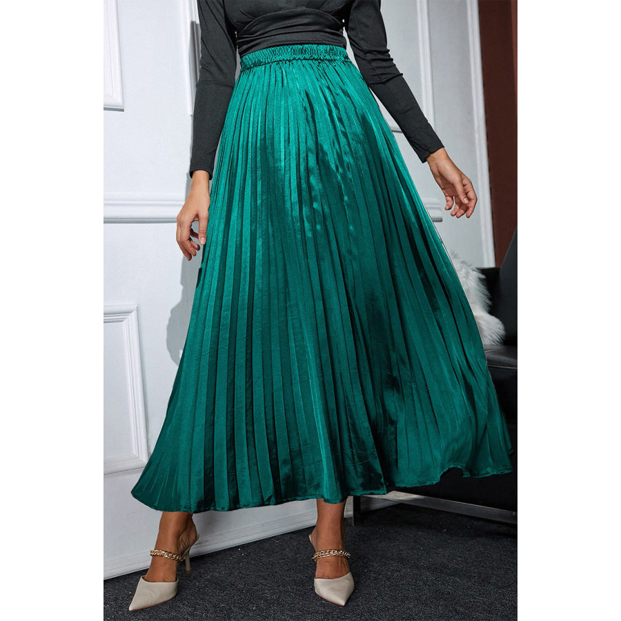 Elastic Waist Pleated Midi Skirt Apparel and Accessories